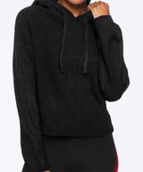 Victoria’s Secret PINK ribbed‎ hooded black sweater size large cropped Photo 0