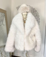 NEW Elegant Old Money Mobwife White Faux Fur Jacket & Hat Boom Instanbul L Photo 0