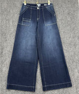 Forever 21 Wide Leg Jeans Womens Sz 27 Dark Wash Contrast Stitch Low Rise Boho Photo 0