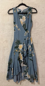 Leith Women XS Tropical Floral Faux Wrap High Low Ruffle Midi Dress Sleeveless Photo 0