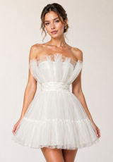 Katie May Elle‎ XS Ivory Tulle Strapless Mini Dress Ruffle Bridal Wedding Guest Photo 0