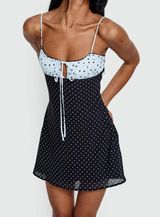 Princess Polly Rylann Contrast Tie Detail Mini Dress Navy / Blue Polka Photo 0