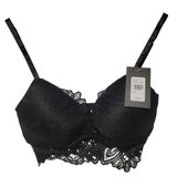 Fredericks of Hollywood Finley Bralette Womens Size S Black Lace Bow NWT Padding Photo 0