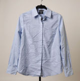 H&M Button Down Shirt Pinstripe Blue Hidden Placket Size 6 Dark Academia Office Photo 0
