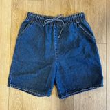 Vintage High Waisted Elastic Waist Denim Shorts Medium Wash Blue Cotton S M Photo 0