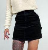 Vintage 90’s Wide-Wale Corduroy Carpenter Mini Skirt in Black | Size 26” Photo 0