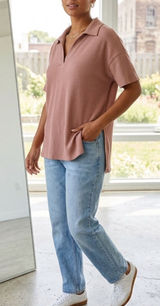 Jane + Delancey Neutral Ribbed Knit Collar Top Size S Photo 0