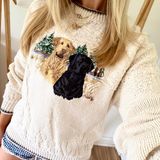 American Vintage Vintage Yellow Lab Black Lab Dog Woods Embroidered Chunky Textured Crewneck Sweater in Cream Photo 0