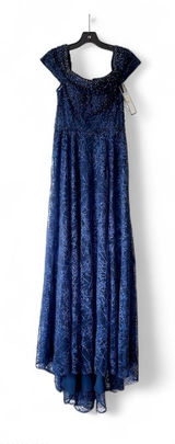 Alexander By‎ Daymor Beaded Gown Maxi Slit Dress Wedding Off-Shoulder Navy 6 NWT Photo 0
