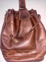 CARTUJANO de ESPANA VINTAGE DARK BROWN LEATHER DRAWSTRING BUCKET BAG Photo 0