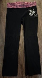 Vintage Y2K Pink Black Fold Over Leggings M Hand Painted Photo 0
