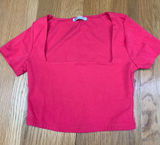 Zara Womens Pink Square Neck Short Sleeve Crop Top Tee T-Shirt Size Large Photo 0