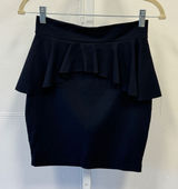 Bebe 2010s Black Peplum Mini Skirt XS Stretchy Bodycon Ruffle Made in USA Photo 0