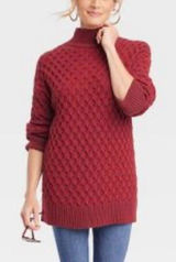 Knox rose nwt pointelle mock neck burgundy sweater m Photo 0