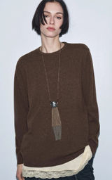 Zara Lace Trimmed Cashmere Wool Blend Sweater Women’s Top Sz M Dark Mink Paris Photo 0