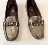 Coach Women’s Shoes Leather Loafers Size 7 M Gunmetal Gray Metallic Pebbled 1-103 In very good preowned condition please see photos Photo 0