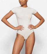Skims Women's Size Medium Cotton Jersey Raw Edge T-Shirt Bodysuit Marble White Photo 0