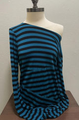 Dana Buchman Y2K Women's Large Black Turquoise Striped Long Sleeve Shirt Photo 0