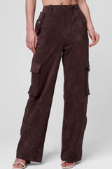 Blank NYC FRANKLIN IN ZINFANDEL Cargo Pants Women 27 Brown Faux Suede Wide Leg Photo 0