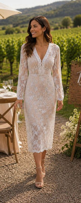 Bronx & Banco White Lace Floral Illusion Midi Dress Fits S Ethereal Elegance Photo 0