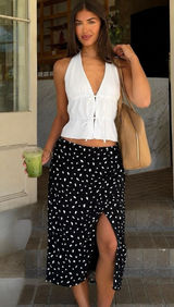 Abercrombie & Fitch Wrap Midi Skirt Black White Polka Dot XS Side Slit Women Photo 0