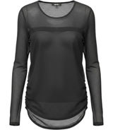 DKNY Mesh Layered Grunge Top Sheer Long Sleeve Black Ruched Bodice Top Large Photo 0