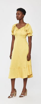 Farrow Yellow Satin Ruffle Tie Neck‎ Midi Dress Size M Photo 0