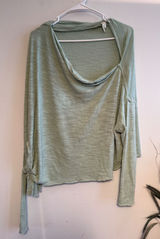 We The Free Free People Sage Green Slouchy Cowl Neck Raw Edge Top Large 3927 Photo 0