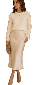 Lauren Ralph Lauren Sweater Womens Size S Ivory Rib Knit Ribbon Sleeve Cotton Photo 0