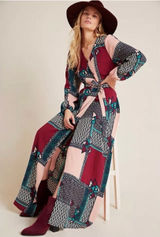 NWT Anthropologie Porridge Multi Color Abstract Patch Work Wrap Maxi Dress XS‎ Photo 0