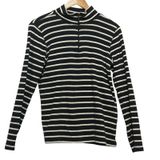 LL Bean Women Top M Navy‎ White Striped Mock Neck Cotton Shirt Preppy Coastal Photo 0