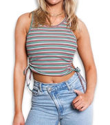 Freshman Tank Top Sleeveless Drawstring Side Ribbed Striped Multicolor W XS NWOT Photo 0
