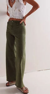 Free People Libre Cotton Blend High Waisted Wide-Leg Jeans Thyme Green 32 / 14 Photo 0
