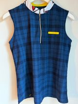 SwingDish Made USA Plaid Sleeveless Golf Polo Top Small Blue Quarter Zip Photo 0