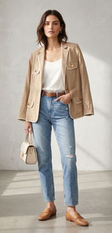 Club Monaco Womens Tan Cotton Silk Utility Safari‎ Blazer Jacket Gold Buttons 4 Photo 0