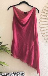 Vanity Collection Unique stunning Fairycore pink asymmetrical hem top with side slit and tie up detail on one strap and with butterfly bedazzling cami top blouse Photo 0