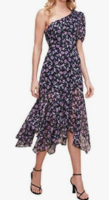 ASTR‎ The Label dress midi floral black one shoulder Adriana drop waist size s Photo 0