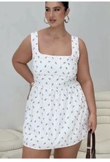 Princess Polly Samana Mini Dress Ditsy Floral Square Neck White Purple Sz 14 NEW Photo 0