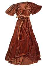 Women's‎ Formal Rust Colored V-neck Ribbed High Low Velvet Wrap Dress Sz Medium Photo 0