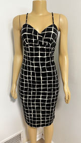 Y2K La Belle Vintage Black White Grid Midi Dress Surplice Spaghetti Strap M Photo 0