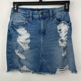 Y2K Hollister Denim Distressed Mini Skirt Jean size 00 Photo 0