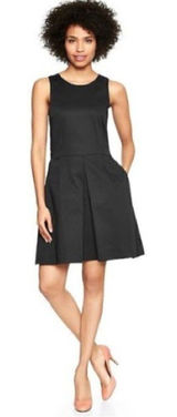 Gap Women's Sz 0 Sleeveless Fit & Flare Dress True Black Pleated Pockets Stretch Photo 0