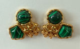 Tory Burch | Gold Plated Earrings with Green Malachite-Style Stones | Small/Med Photo 0