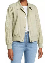7 For All Mankind Eyelet Sleeve Bomber Jacket Womens Sage‎ Green Medium (T1) Photo 0