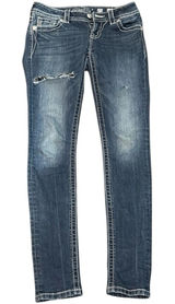 Miss Me Blue Indigo Skinny Denim Jeans Whiskered Distressed Y2K Casual Photo 0