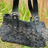 Coach Black Signature Canvas Shoulder Tote with Leather Trim Photo 0