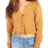 Free People Sweetheart Henley Cropped V-Neck Tan Camel Boho Sweater XS‎ $128 NWT Photo 0
