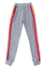 Lola And The Boys Heather Grey Rainbow Sequins Crew Neck Joggers Knit Set Small Photo 0