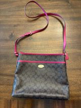 Coach File Crossbody Purse Signature Canvas Pink Gold Brown Bag Minor Scratches Photo 0