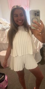 White Pleated Romper Photo 0